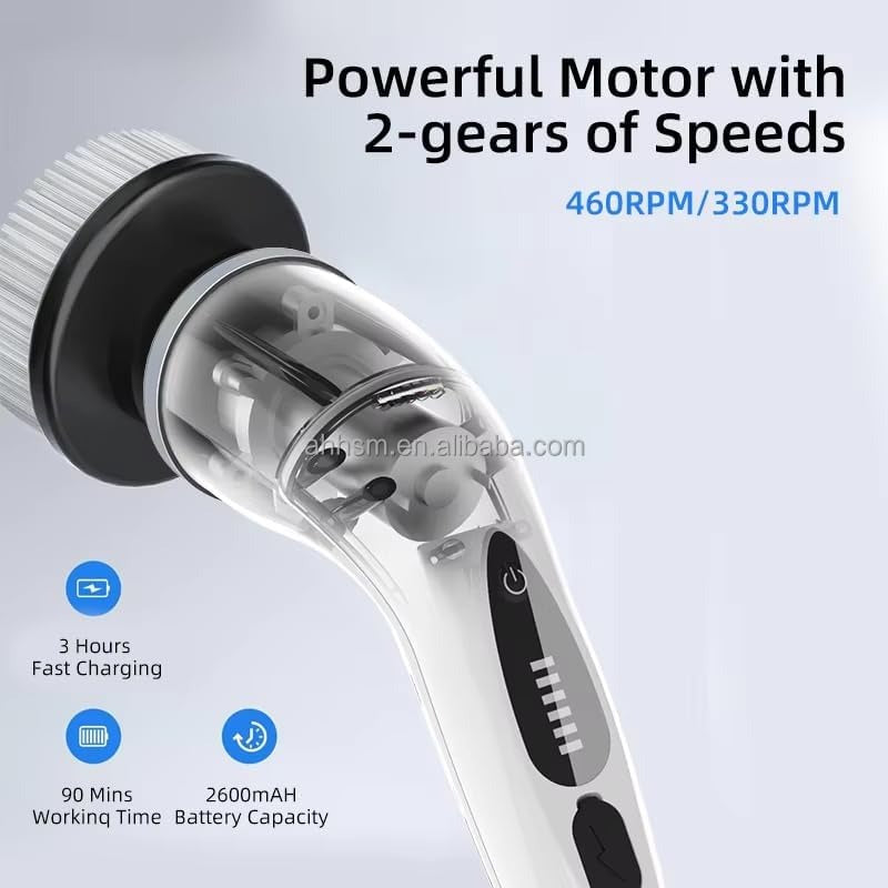 10 in 1 Electric Spin Scrubber Cordless Cleaning Brush Head Long Handle Spin Scrubber & Gap Cleaning Brush Window Cleaning Tools 8 Brush Heads for Bathroom,Floor,Tile, Kitchen & Grout Cleaning