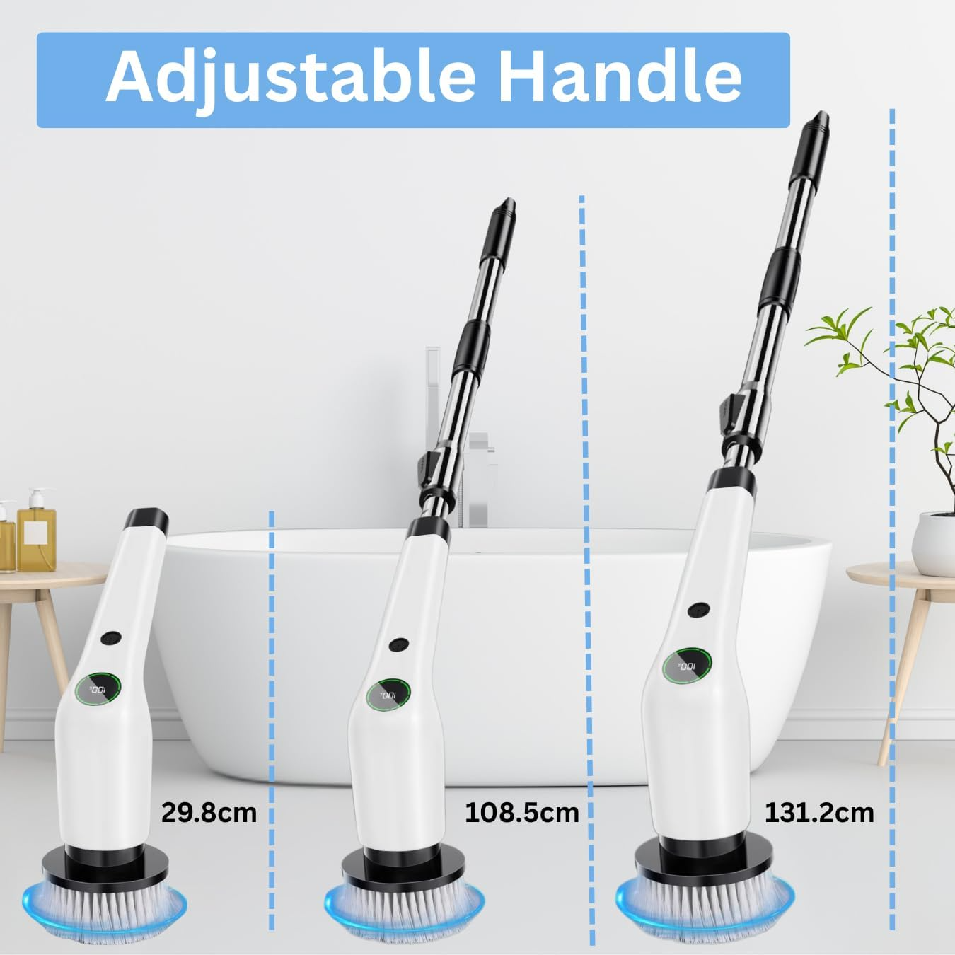 10 in 1 Electric Spin Scrubber Cordless Cleaning Brush Head Long Handle Spin Scrubber & Gap Cleaning Brush Window Cleaning Tools 8 Brush Heads for Bathroom,Floor,Tile, Kitchen & Grout Cleaning