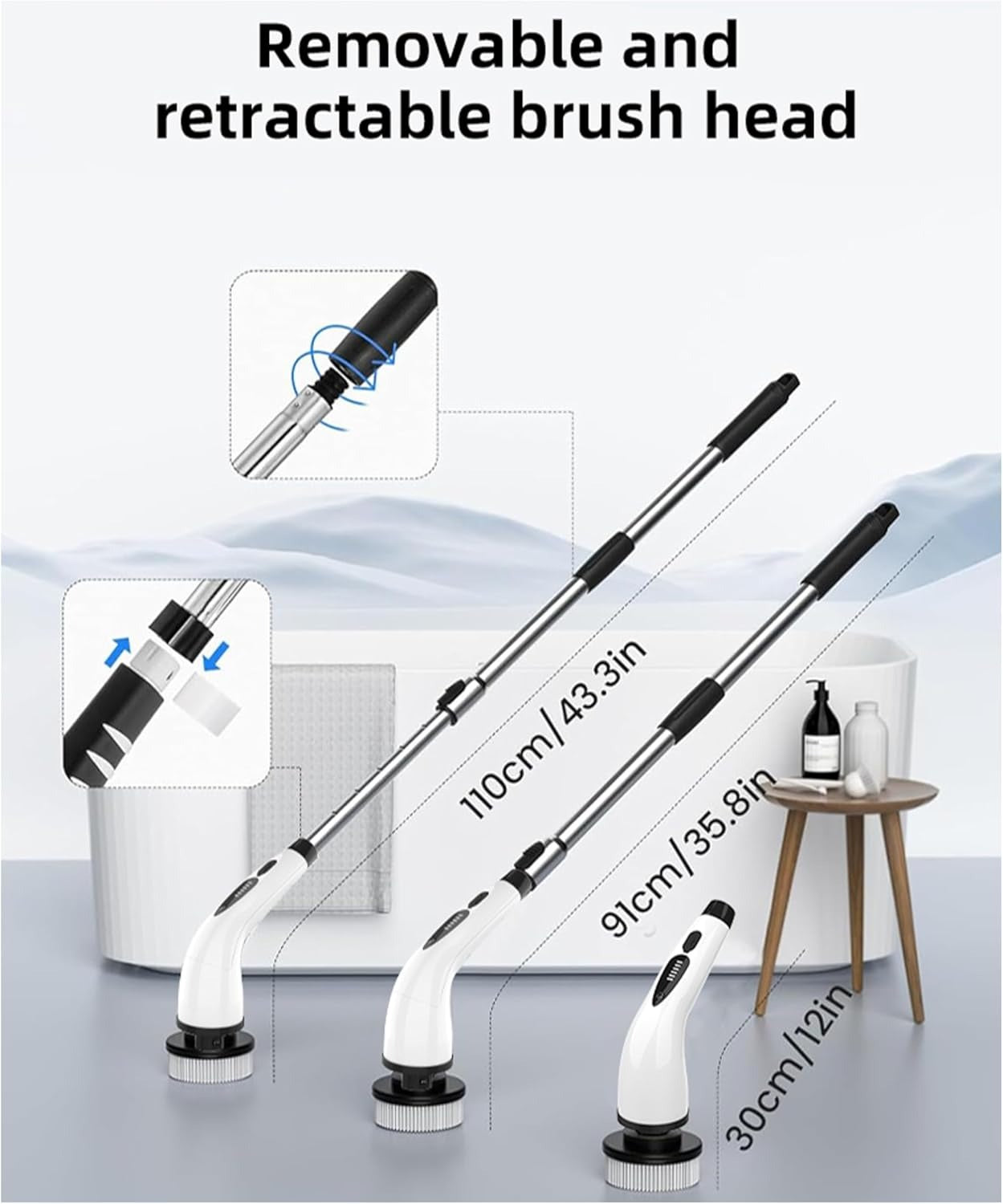 10-in-1 Electric Spin Scrubber with 8 Replaceable Head Cleaning Brush Shower Scrubber with Long Handle Bathroom Cleaning Brush Electric Scrubber for Cleaning Kitchen,Floor,Grout Brush & Squeegee