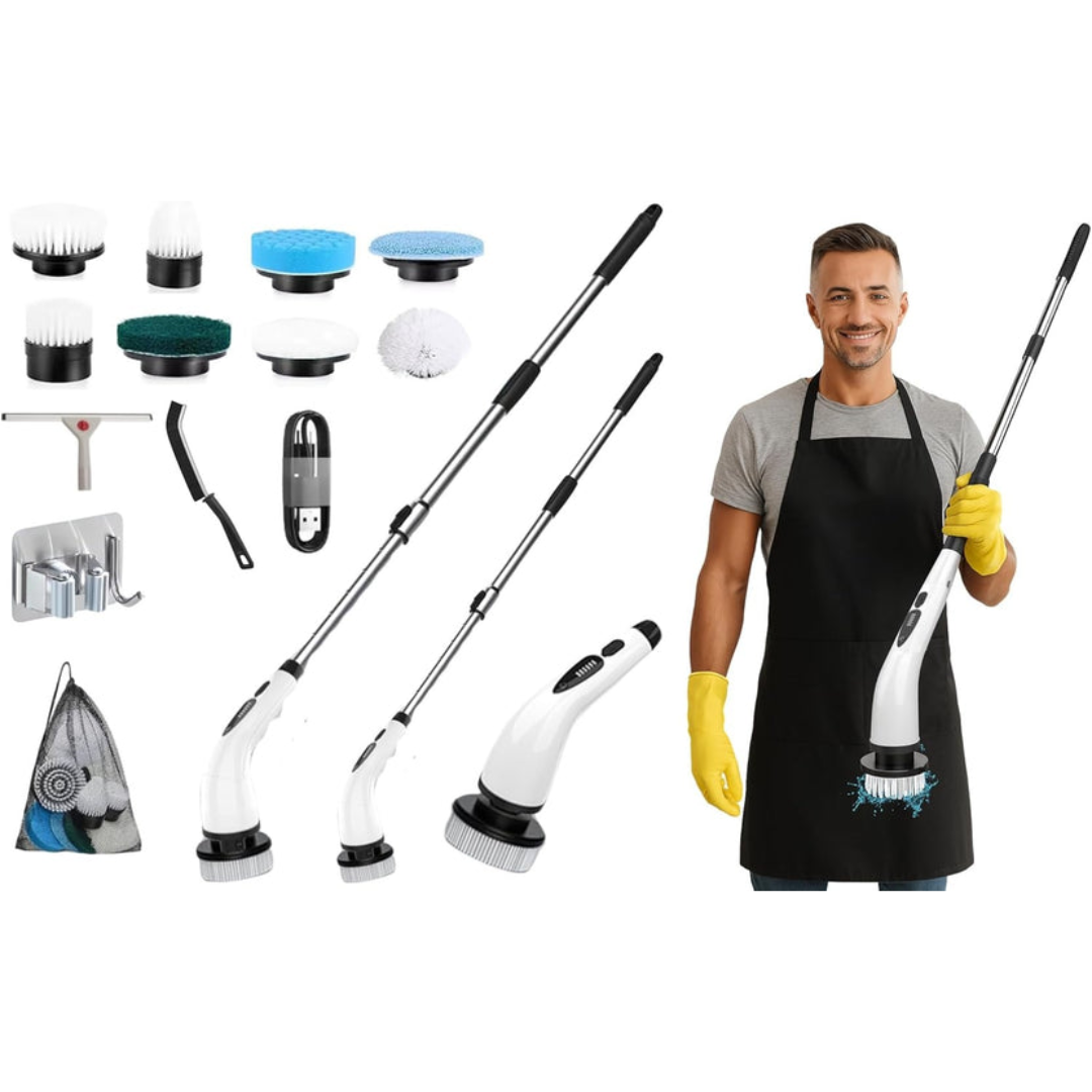 10 in 1 Electric Spin Scrubber Cordless Cleaning Brush Head Long Handle Spin Scrubber & Gap Cleaning Brush Window Cleaning Tools 8 Brush Heads for Bathroom,Floor,Tile, Kitchen & Grout Cleaning