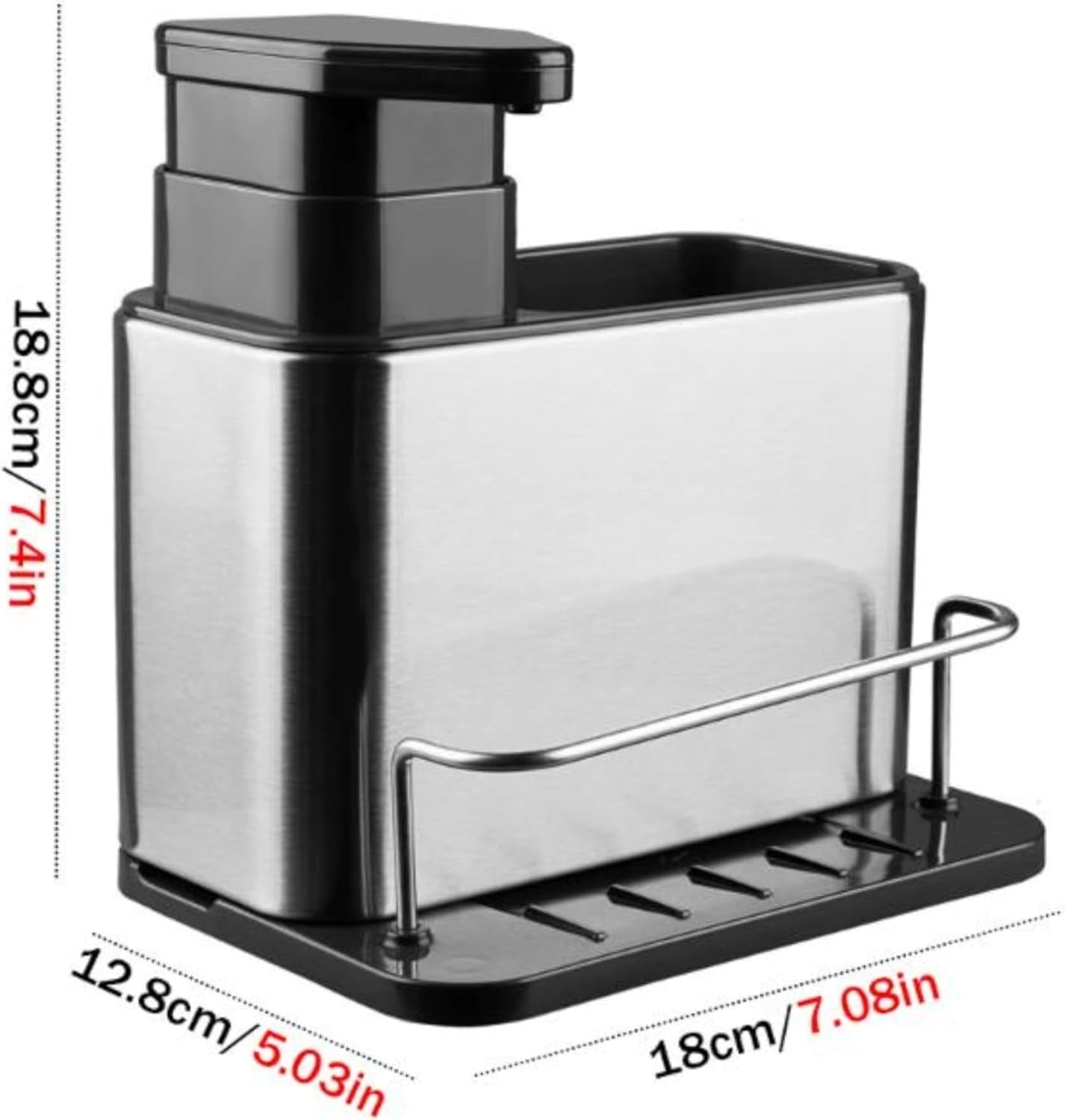 Dish Soap Dispenser Kitchen 3 in 1 Sink Organizer Stainless Steel with Sponge Caddy and Brush Holder for Kitchen Sink Organizer Soap Dispenser Set Pump Dispenser with Drip Tray & Drain Hole