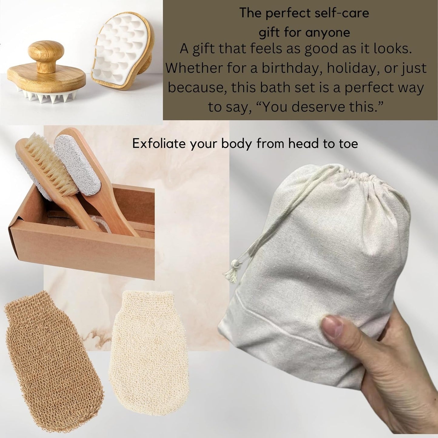 Teejay11 Exfoliating lymphatic Dry Brush Spa Set Body Care Exfoliating Gloves, Body Scrubber dry brushing body brush, Loofah washcloth mitt for men & women