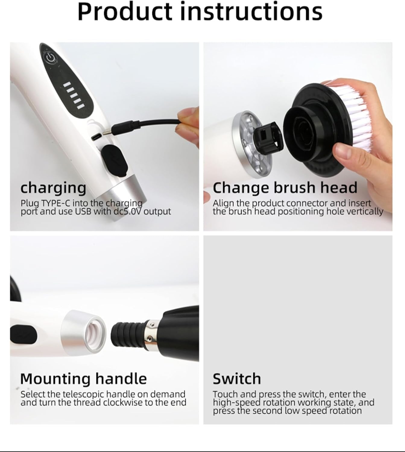 10 in 1 Electric Spin Scrubber Cordless Cleaning Brush Head Long Handle Spin Scrubber & Gap Cleaning Brush Window Cleaning Tools 8 Brush Heads for Bathroom,Floor,Tile, Kitchen & Grout Cleaning