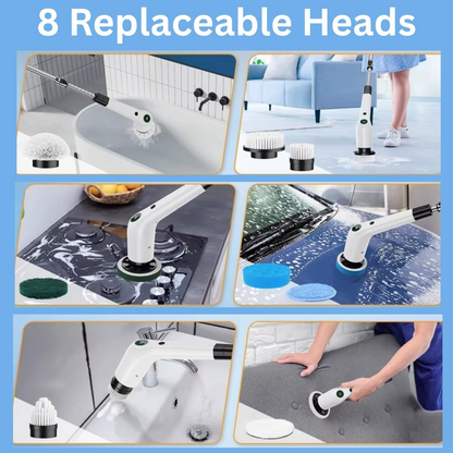 10 in 1 Electric Spin Scrubber Cordless Cleaning Brush Head Long Handle Spin Scrubber & Gap Cleaning Brush Window Cleaning Tools 8 Brush Heads for Bathroom,Floor,Tile, Kitchen & Grout Cleaning