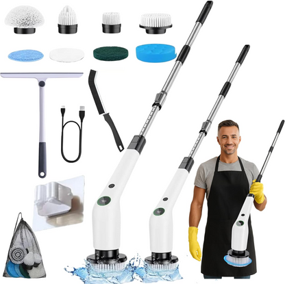 10 in 1 Electric Spin Scrubber Cordless Cleaning Brush Head Long Handle Spin Scrubber & Gap Cleaning Brush Window Cleaning Tools 8 Brush Heads for Bathroom,Floor,Tile, Kitchen & Grout Cleaning