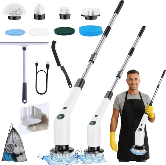 10 in 1 Electric Spin Scrubber Cordless Cleaning Brush Head Long Handle Spin Scrubber & Gap Cleaning Brush Window Cleaning Tools 8 Brush Heads for Bathroom,Floor,Tile, Kitchen & Grout Cleaning