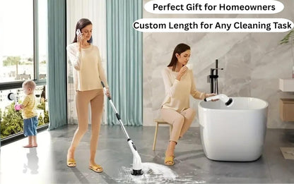 10-in-1 Electric Spin Scrubber with 8 Replaceable Head Cleaning Brush Shower Scrubber with Long Handle Bathroom Cleaning Brush Electric Scrubber for Cleaning Kitchen,Floor,Grout Brush & Squeegee