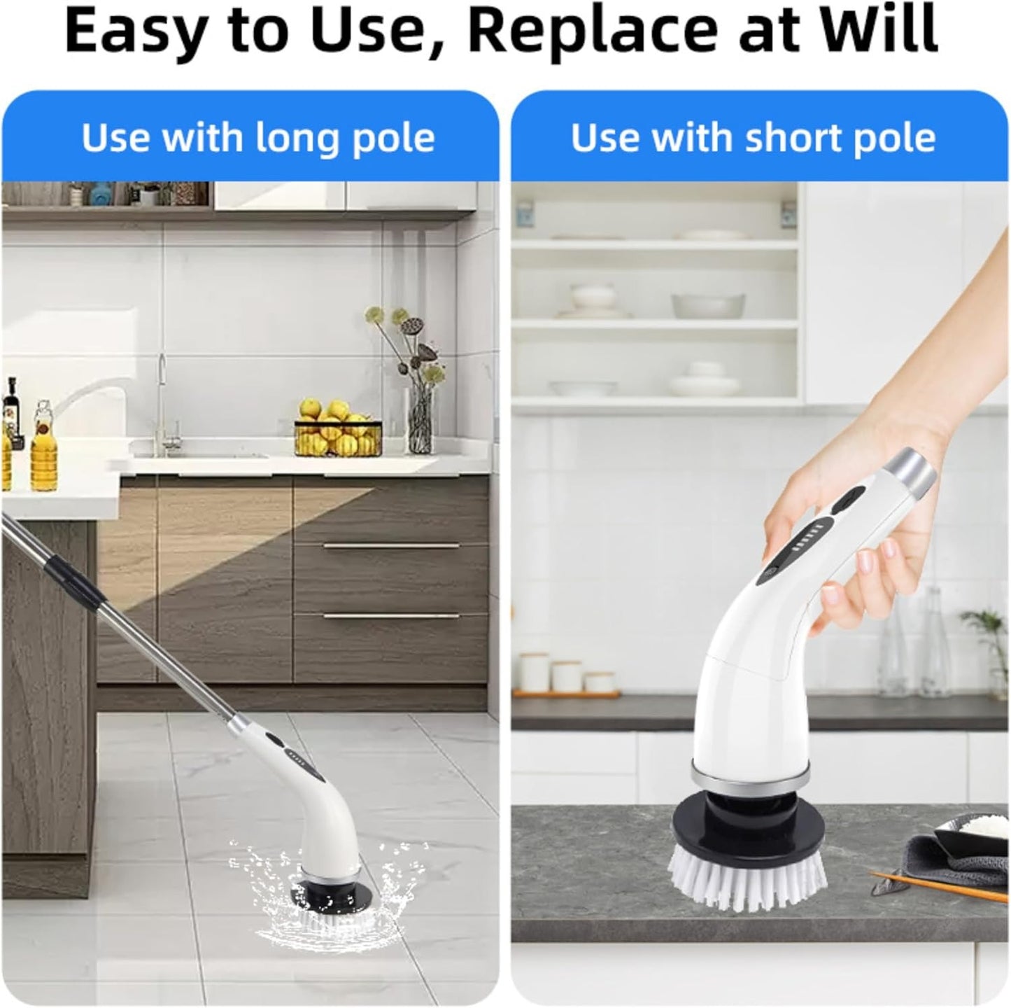 10-in-1 Electric Spin Scrubber with 8 Replaceable Head Cleaning Brush Shower Scrubber with Long Handle Bathroom Cleaning Brush Electric Scrubber for Cleaning Kitchen,Floor,Grout Brush & Squeegee