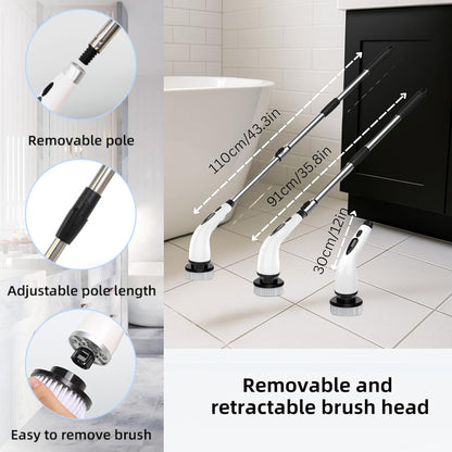 10 in 1 Electric Spin Scrubber Cordless Cleaning Brush Head Long Handle Spin Scrubber & Gap Cleaning Brush Window Cleaning Tools 8 Brush Heads for Bathroom,Floor,Tile, Kitchen & Grout Cleaning