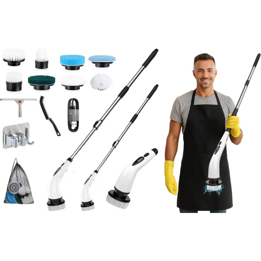 10 in 1 Electric Spin Scrubber Cordless Cleaning Brush Head Long Handle Spin Scrubber & Gap Cleaning Brush Window Cleaning Tools 8 Brush Heads for Bathroom,Floor,Tile, Kitchen & Grout Cleaning