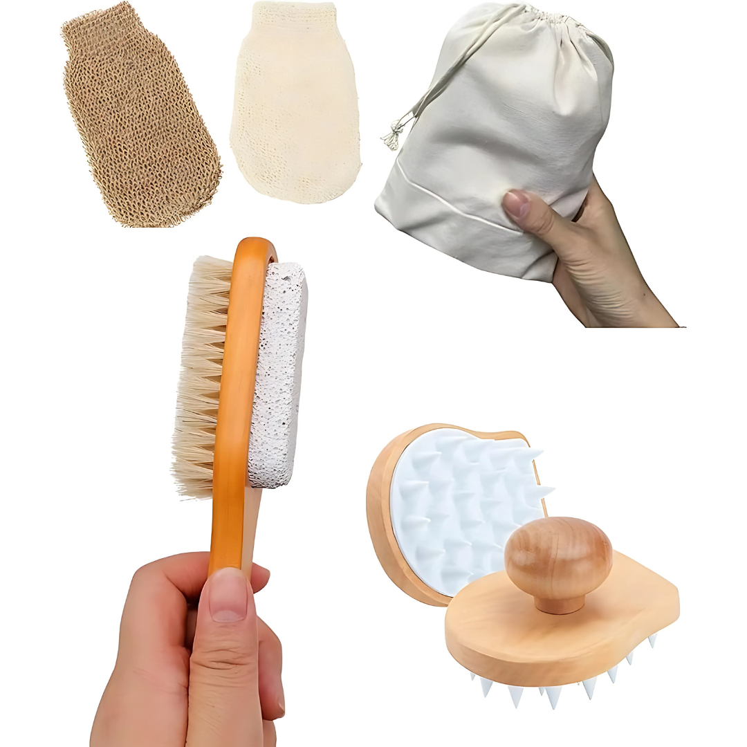 Teejay11 Exfoliating lymphatic Dry Brush Spa Set Body Care Exfoliating Gloves, Body Scrubber dry brushing body brush, Loofah washcloth mitt for men & women