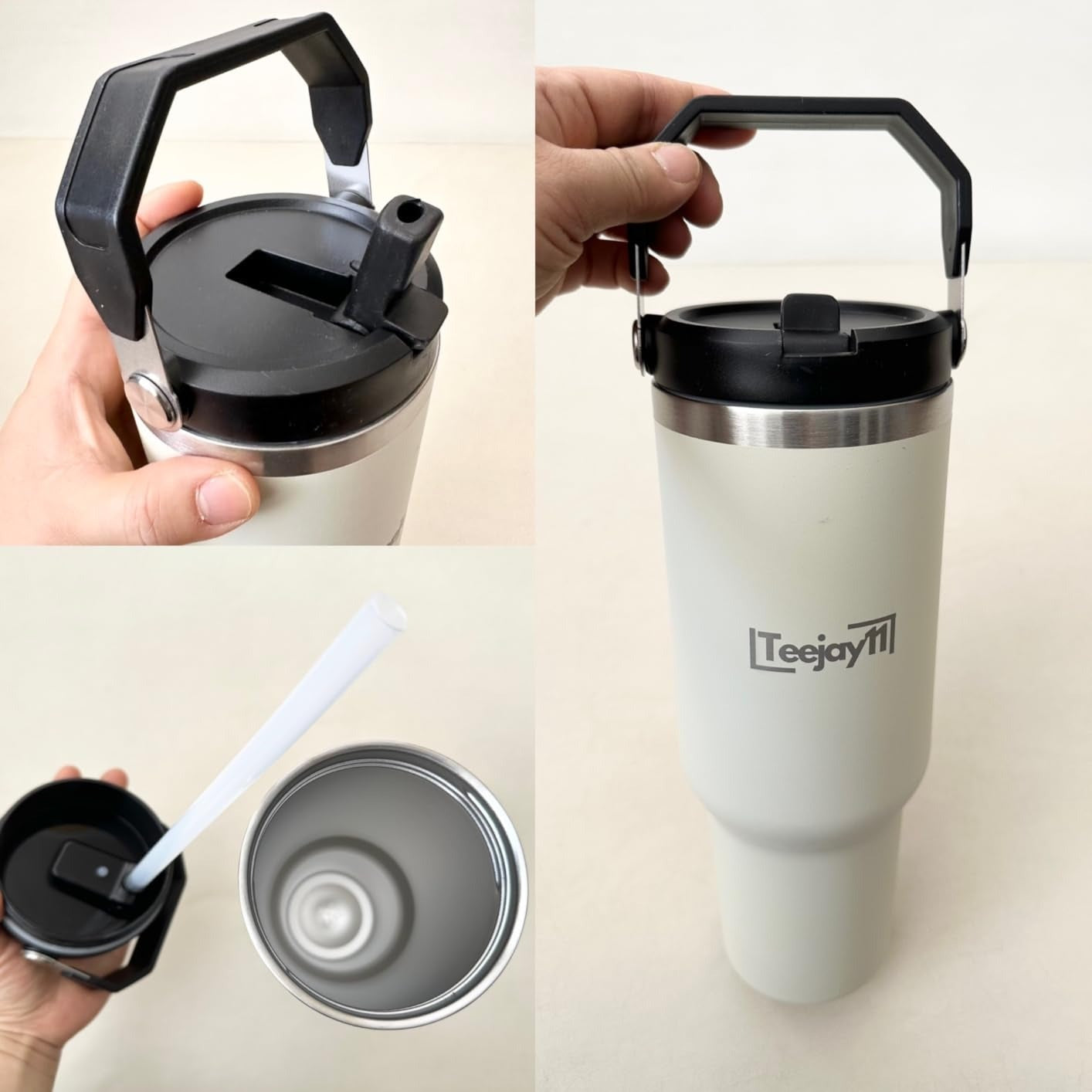 Teejay11 40 oz Tumbler Cup with Straw and Lid Stainless Steel Insulated Tumbler with Handle Water Bottle with Straw Large Water Tumbler for Hot & Cold Drinks, Smoothies, Iced Coffee