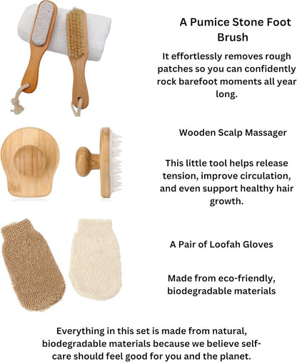 Teejay11 Exfoliating lymphatic Dry Brush Spa Set Body Care Exfoliating Gloves, Body Scrubber dry brushing body brush, Loofah washcloth mitt for men & women