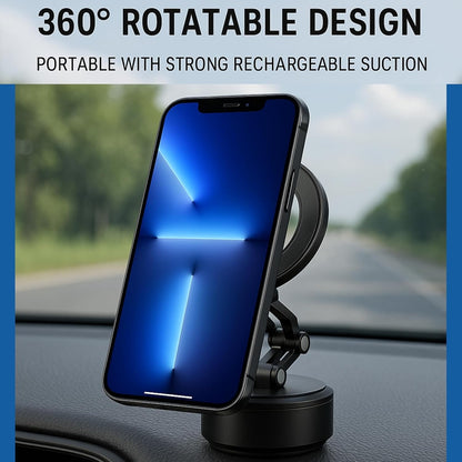 Teejay11 360 Degree Suction Car Phone Holder, Foldable Windshield Dashboard Car Phone Holder Mount Strong Vacuum Grip Smart Phone & Android Universal Car Phone Holder Included C-Cable & Extra Ring