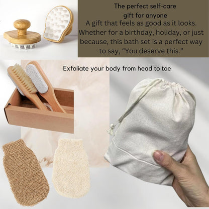 Teejay11 Exfoliating lymphatic Dry Brush Spa Set Body Care Exfoliating Gloves, Body Scrubber dry brushing body brush, Loofah washcloth mitt for men & women
