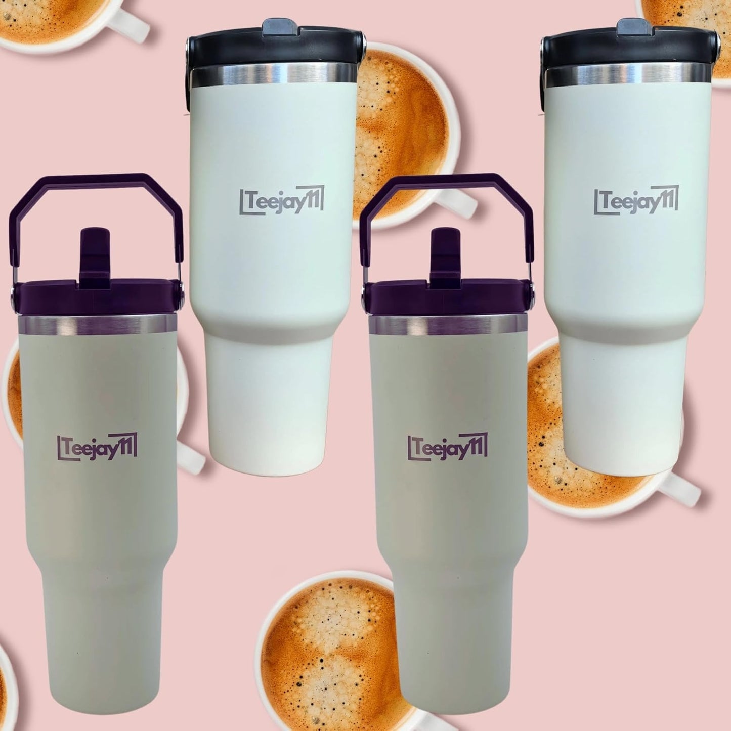 Teejay11 40 oz Tumbler Cup with Straw and Lid Stainless Steel Insulated Tumbler with Handle Water Bottle with Straw Large Water Tumbler for Hot & Cold Drinks, Smoothies, Iced Coffee
